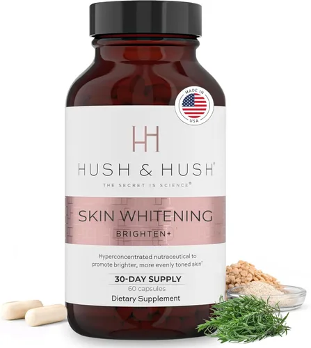 Hush & Hush Brighten+ Suplemento de vitamina C para un tono de piel uniforme, con saberry, lutemax, antioxidantes y extractos botánicos, apoya la