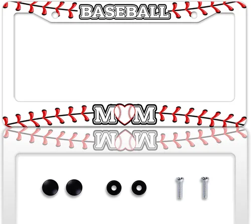 Marco de Matrícula de Mamá de Béisbol con Textura de Pelota, Marcos de Matrícula Personalizables de Acero Inoxidable, Diseño Divertido Compatible