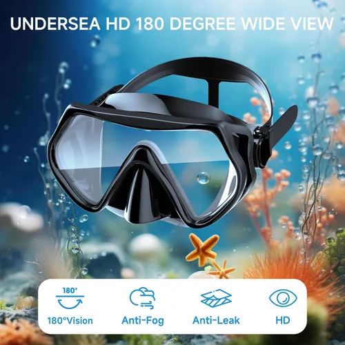 Miniatura 2 de Equipo de esnórquel para adultos, juego de esnórquel seco máscara de buceo, vista panorámica de 180°, equipo de esnórquel profesional, máscara