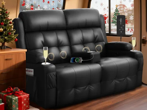 Miniatura 19 de Sofá Reclinable Loveseat para RV, Sofá Reclinable de Masaje de 3 Asientos Abrazador de Pared con USB, Bolsillos Integrados, Portavasos, Sofás Cama