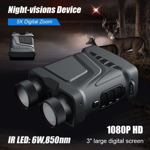 Miniatura 3 de Gafas de visión nocturna, prismáticos de visión nocturna infrarroja con zoom digital 5X, video 1080P, pantalla TFT de 3 pulgadas, gafas de visión