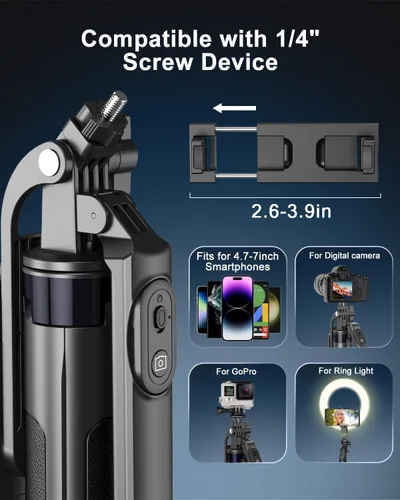Miniatura 5 de Yeaki Trípode de teléfono de 71 pulgadas, trípode para iPhone con luz de relleno y control remoto recargable, soporte de aluminio para teléfono