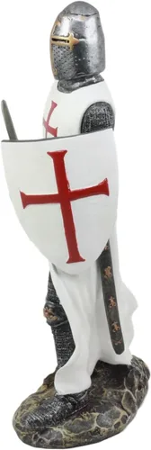 Miniatura 3 de Ebros - Figura de caballero espadachín medieval con capa blanca de 11.5 pulgadas de alto, traje real medieval de armadura, caballero de la cruz