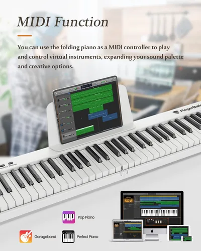 Miniatura 4 de Teclado de piano portátil, piano digital plegable semipesado de 88 teclas, tamaño completo, grano de madera, teclado de piano eléctrico con Blanco