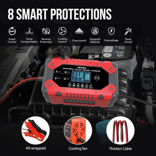 Miniatura 4 de Cargador de Batería 6-Amp 12V Cargador de Batería Inteligente Automático de Goteo, Mantenedor de Batería Desulfador con Compensación de Temperatura