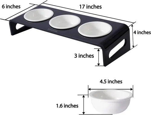 Miniatura 2 de Cuencos elevados inclinados para alimentos y agua para gatos o perros pequeños, soporte para 3 platos de acrílico transparente para cachorros