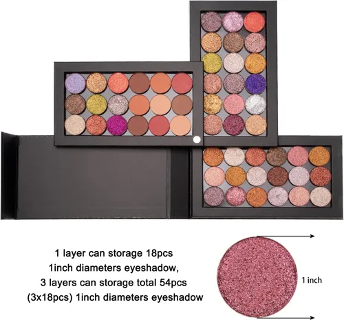Miniatura 4 de Allwon Paleta magnética de rotación de 3 capas 3 en 1 Caja de almacenamiento vacía de paleta de maquillaje para sombra de ojos, lápiz labial, rubor