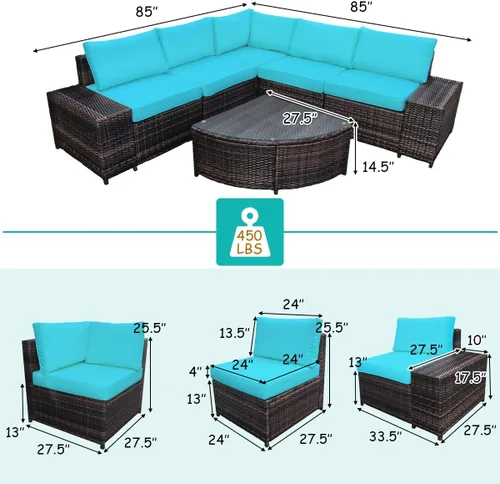 Miniatura 5 de Tangkula Juego de 6 muebles de mimbre para patio, juego de conversación de ratán PE para exteriores para todo tipo de clima, con mesa de centro