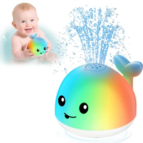 Juguetes de baño para bebés, juguete de baño iluminado en forma de ballena con aspersor para bebés de 6-12-18 meses, juguetes de baño para niños de