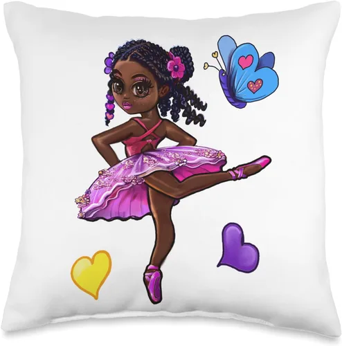 Afro ArtOnMyTee Princess African American Ballerina Melanin Girls Love Dance Ballet Throw Pillow, 16x16, Multicolor