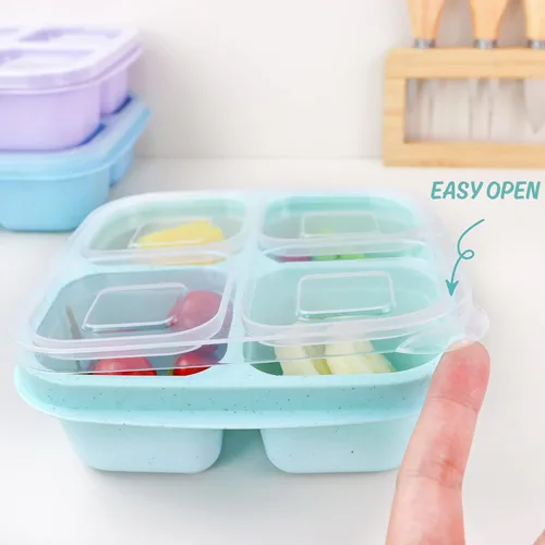 Miniatura 5 de Finorder Paquete de 6 recipientes para aperitivos, fibra de paja de trigo con 4 compartimentos, lonchera Bento reutilizable, contenedores