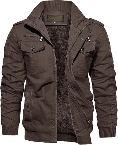 Miniatura 12 de Chaqueta de invierno con forro polar de Eklentson para hombre, con aislamiento térmico grueso, con múltiples bolsillos, con cremallera delantera