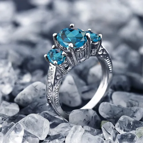 Miniatura 4 de Gem Stone King Anillo ovalado de plata de ley 925 con topacio azul Londres de compromiso para mujer