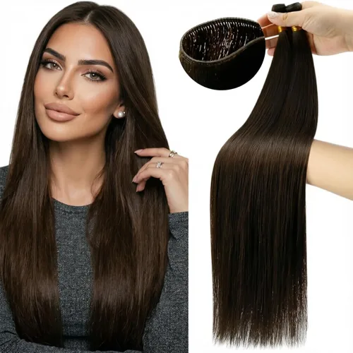 Miniatura 30 de Moresoo - Extensiones de cabello humano real cosidas, Remy, lacio, doble trama, color negro jet, 14 pulgadas, 3.53 onzas