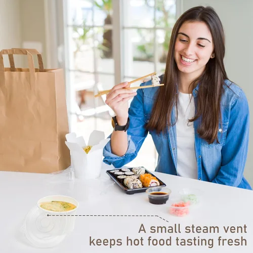 Miniatura 5 de ESSENTIAL Tazas de helado de papel con tapas, 50 piezas de 8 onzas, cuencos desechables de postre con tapas para alimentos calientes o fríos