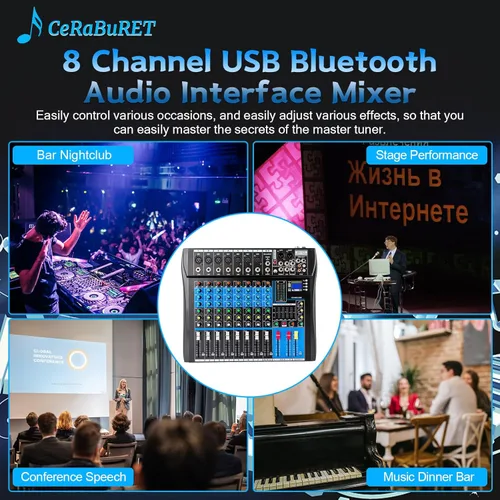 Miniatura 4 de Mezclador en vivo negro, micfuns, mezclador de sonido estéreo profesional de 8 canales, Bluetooth USB, grabación de computadora, reproducción
