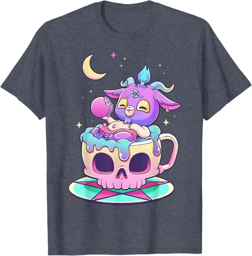 Miniatura 106 de Kawaii Pastel Goth Cute espeluznante Pentáculo Baphomet - Camiseta de cabra, Negro
