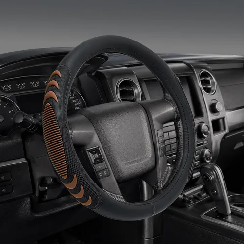 Miniatura 2 de Yangday Funda de cuero para volante de automóvil para Ford F150 F250 F350, de 15.5 a 16 pulgadas, Funda de Volante de Coche con partículas de masaje