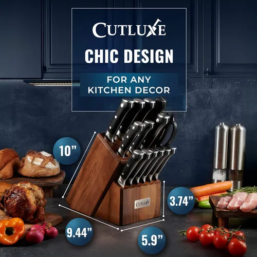 Miniatura 6 de Cutluxe Juego de Cuchillos de 15 Piezas – Hojas de Acero Alemán Alto en Carbono, Diseño de Espiga Completa y Mangos Ergonómicos de Pakkawood en Nogal