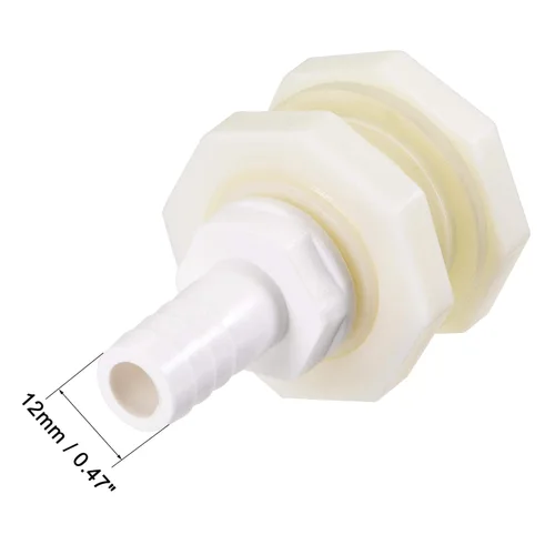 Miniatura 4 de uxcell Adaptador de montaje de mamparo 0.472 in púas x G1/2 hembra ABS blanco para acuarios, tanques de agua, tinas, piscinas, 4 piezas