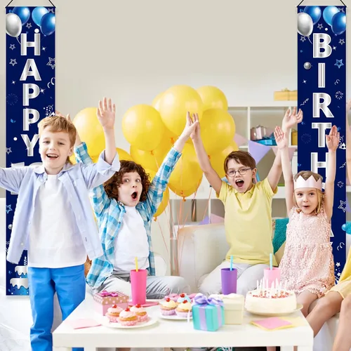 Miniatura 4 de Turypaty Cartel azul plateado para puerta de cumpleaños número 13, pancarta de feliz cumpleaños 13 para niños, suministros de fiesta de cumpleaños