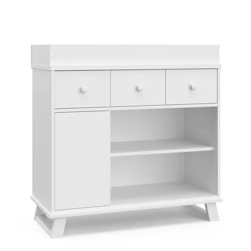 Storkcraft - Cómoda de cambiador para guardería moderna (blanco con blanco) – Certificado Gold GREENGUARD, cómoda para guardería, cambiador con