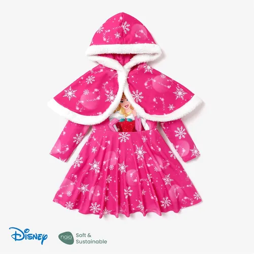 Miniatura 6 de Disney Princess - Conjunto de vestido de manga larga con estampado de personajes y capucha con estampado de copos de nieve