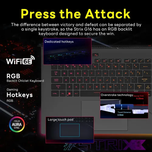 Miniatura 5 de ASUS ROG Strix Nebula FHD 165Hz - Laptop para juegos de 16 pulgadas, Intel i9-13980HX, 32GB DDR5, 1TB SSD, NVIDIA GeForce RTX 4060 8G GDDR6, teclado