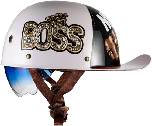 Miniatura 7 de Medio casco de motocicleta vintage, casco de béisbol de moda, certificación DOT/ECE, casco de motocicleta para hombres y mujeres