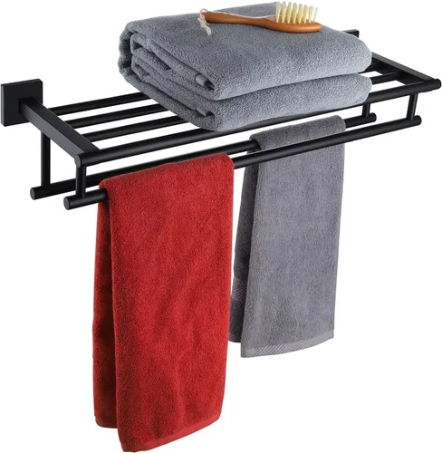 Miniatura 8 de KOKOSIRI Estante para Toallas de Baño, Porta Toallas de 32 Pulgadas con Barras de Toallas Dobles Montado en Pared, Acero Inoxidable Pulido Cromado
