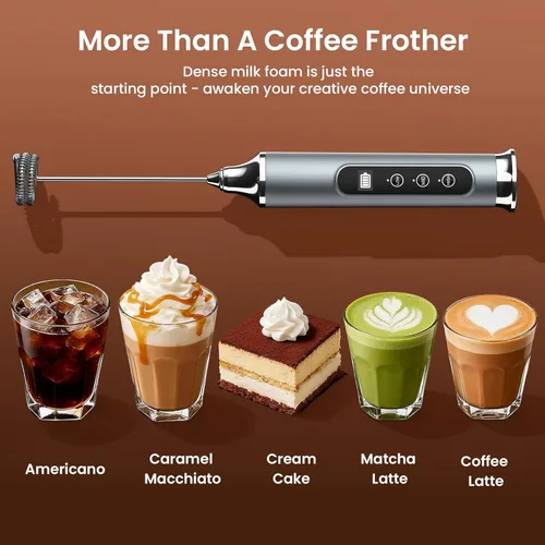 Miniatura 6 de YUSWKO Varita espumadora de leche para café, espumador de leche de mano, mezclador de bebidas recargable, batidor eléctrico impermeable Espumador