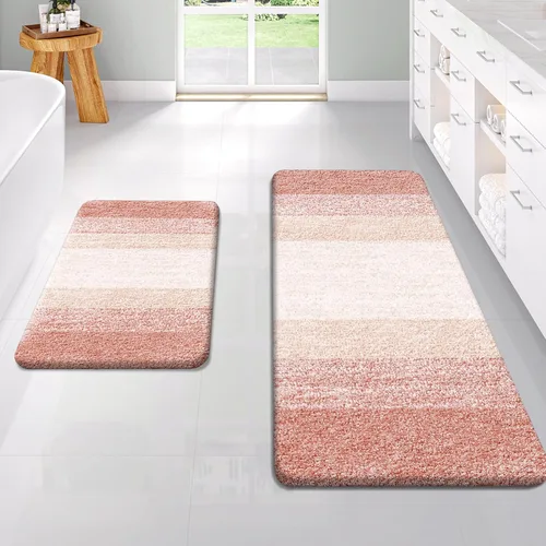 Miniatura 110 de OLANLY Juego de 2 alfombras de baño de microfibra suave y absorbente, antideslizantes, se pueden lavar y secar a máquina, alfombras de baño peludas