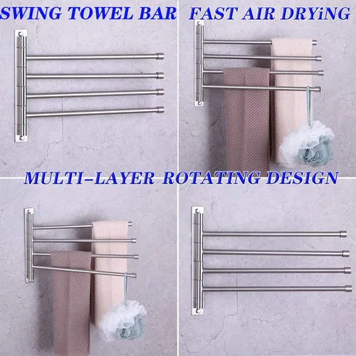 Miniatura 2 de GERZWY Toallero giratorio SUS 304 de acero inoxidable de 4 brazos para baño, soporte para toallas, organizador de almacenamiento, ahorro de espacio