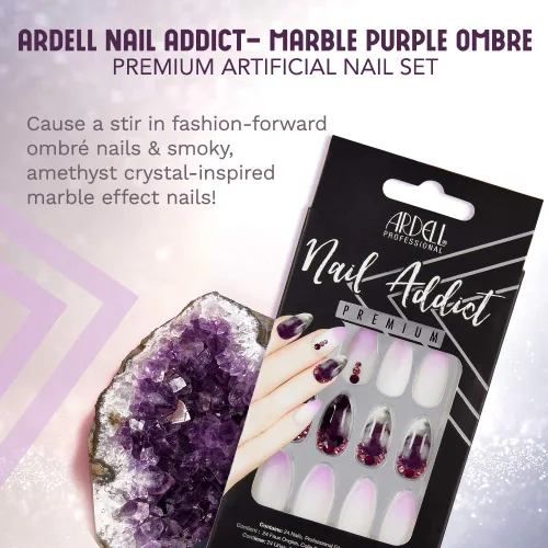 Miniatura 3 de Ardell Nail Addict - Juego de uñas artificiales premium, mármol morado degradado