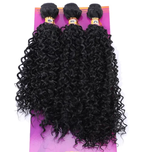 Miniatura 9 de Extensiones de cabello rizado afro rizado, sintético, tejido rápido, extensiones de cabello de fibra de alta temperatura para mujeres, color negro