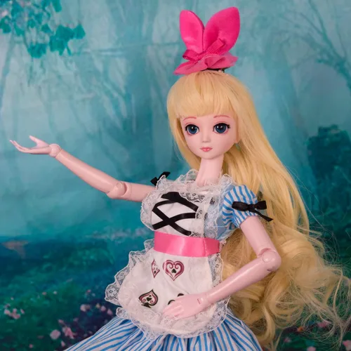 Miniatura 9 de Muñeca BJD de 1/4 de 18 pulgadas, 18 pulgadas, articulada con bola, 18 figuras de acción, vestido de muñeca de princesa Alice + peluca + horquilla +