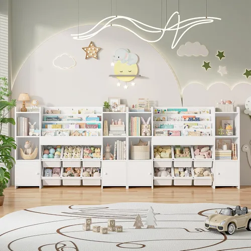 Miniatura 9 de FINETONES Organizador de almacenamiento de juguetes con 6 contenedores de juguetes, estantería organizadora de juguetes para niños con 6 Blanco