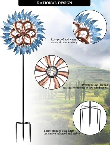 Miniatura 2 de MUMTOP Molinillos de viento para exteriores, de metal, 6.5 pies, grandes esculturas de viento bidireccionales para decoración de patio y jardín Azul