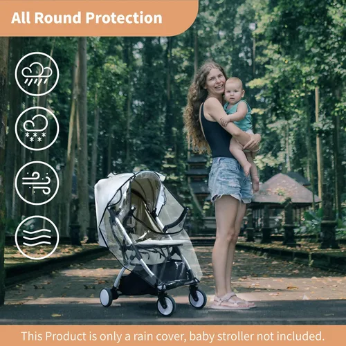 Miniatura 7 de Bemece Funda de lluvia para cochecito, accesorio universal para cochecito, protector contra el clima de viaje del bebé, resistente al viento, Blanco