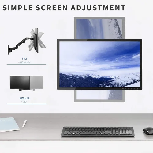 Miniatura 5 de VIVO Soporte de pared para monitor LCD individual de aluminio premium para pantallas de hasta 32 pulgadas, brazo neumático ajustable que se adapta