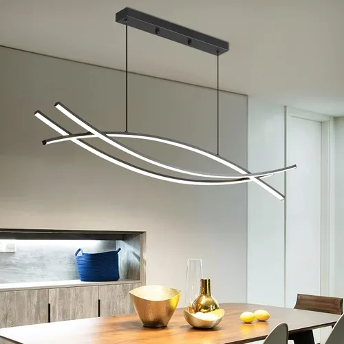 Miniatura 7 de Lámpara colgante, lámpara colgante lineal LED regulable, lámpara colgante fija, lámpara de araña LED moderna curvada, lámparas de araña para comedor