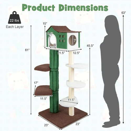 Miniatura 3 de Tangkula Árbol alto para gatos de interior, torre moderna de 7 niveles y 61 pulgadas con postes rascadores de sisal, condominio superior, tela