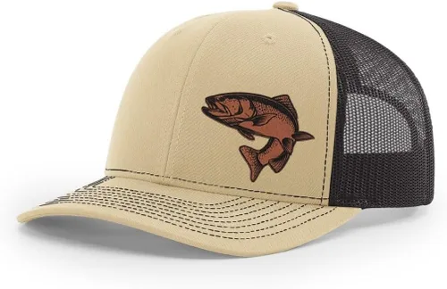 Miniatura 33 de Sombrero de pesca de trucha con parche de cuero grabado láser Richardson 112 Snapback Trucker Cap