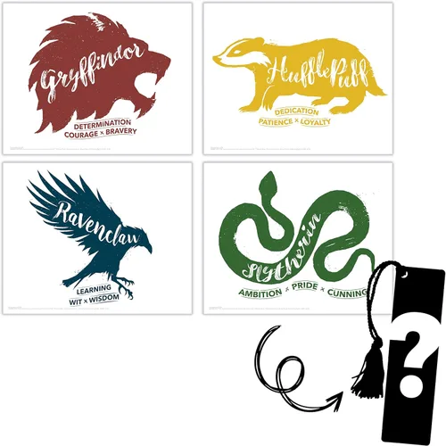 Miniatura 29 de Harry Potter - Banderas de la casa de Hogwarts - Gryffindor - Slytherin - Ravenclaw - Hufflepuff - Diseño geométrico - Juego de cuatro arte de pared