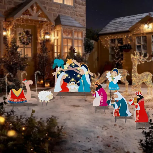 Miniatura 11 de Afirst Estacas de metal para patio de Navidad, decoración de patio al aire libre, gnomos que sostienen alegría, estacas de metal iluminadas, estaca
