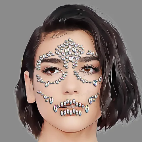 Miniatura 3 de Kit de tatuaje temporal del Día de los Muertos, gemas de cara de calavera, tatuajes, diamantes de imitación para hombres, mujeres, niños, Halloween