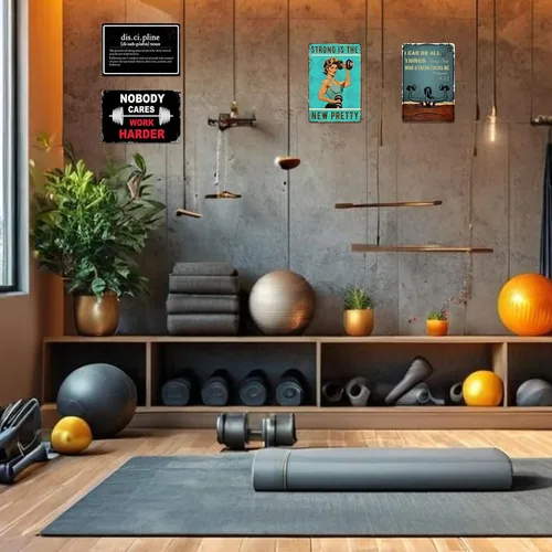 Miniatura 6 de Póster de disciplina para gimnasio, carteles de entrenamiento para gimnasio en casa, decoración de pared de metal, divertidos carteles de lata