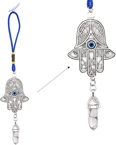 Miniatura 9 de LUCKBOOSTIUM Silver Ornate Hamsa Hand Jeweled Keychain - Evil Eye Protection, Hanging Gemstone - Good Luck Charms 1.8"x9