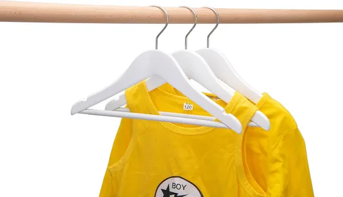 Miniatura 4 de Perchas de madera de calidad para niños de 12 pulgadas, paquete de 20 perchas para bebés, perchas para niños con barra para pantalones, muescas