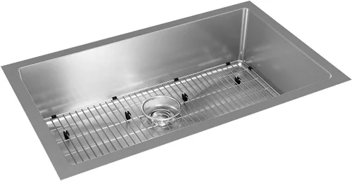 Elkay EFRU2816TC Crosstown - Fregadero de cocina bajo montaje de acero inoxidable de 30-1/2" con estante para cuencos y colador de cesta - Acero